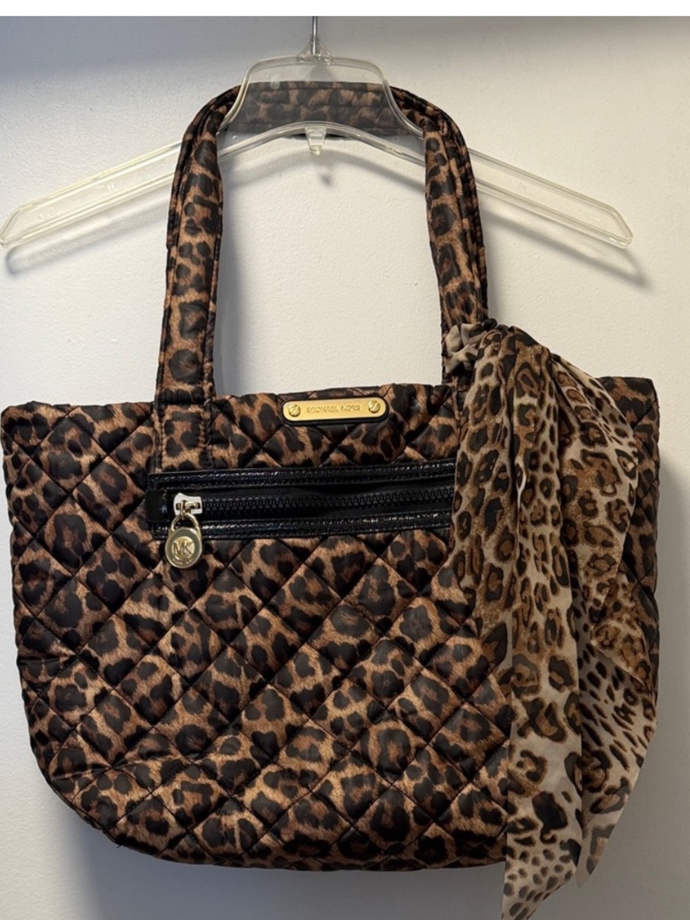 Michael Kors Leopard Quilted Tote in Brown and Black